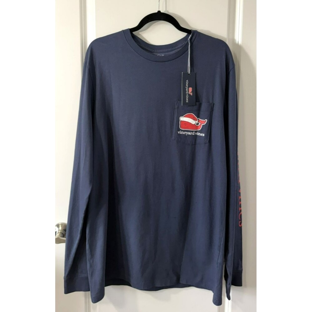 NWT Vineyard Vines Shirt Mens L Tall Blue Long Sleeve Whale Graphic Naughty nice